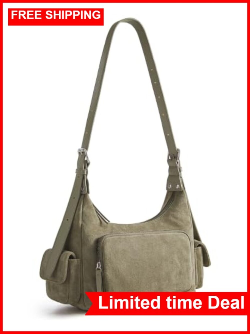 Faux Suede Hobo Bag for Women, Travel Purse Shoulder Handbag